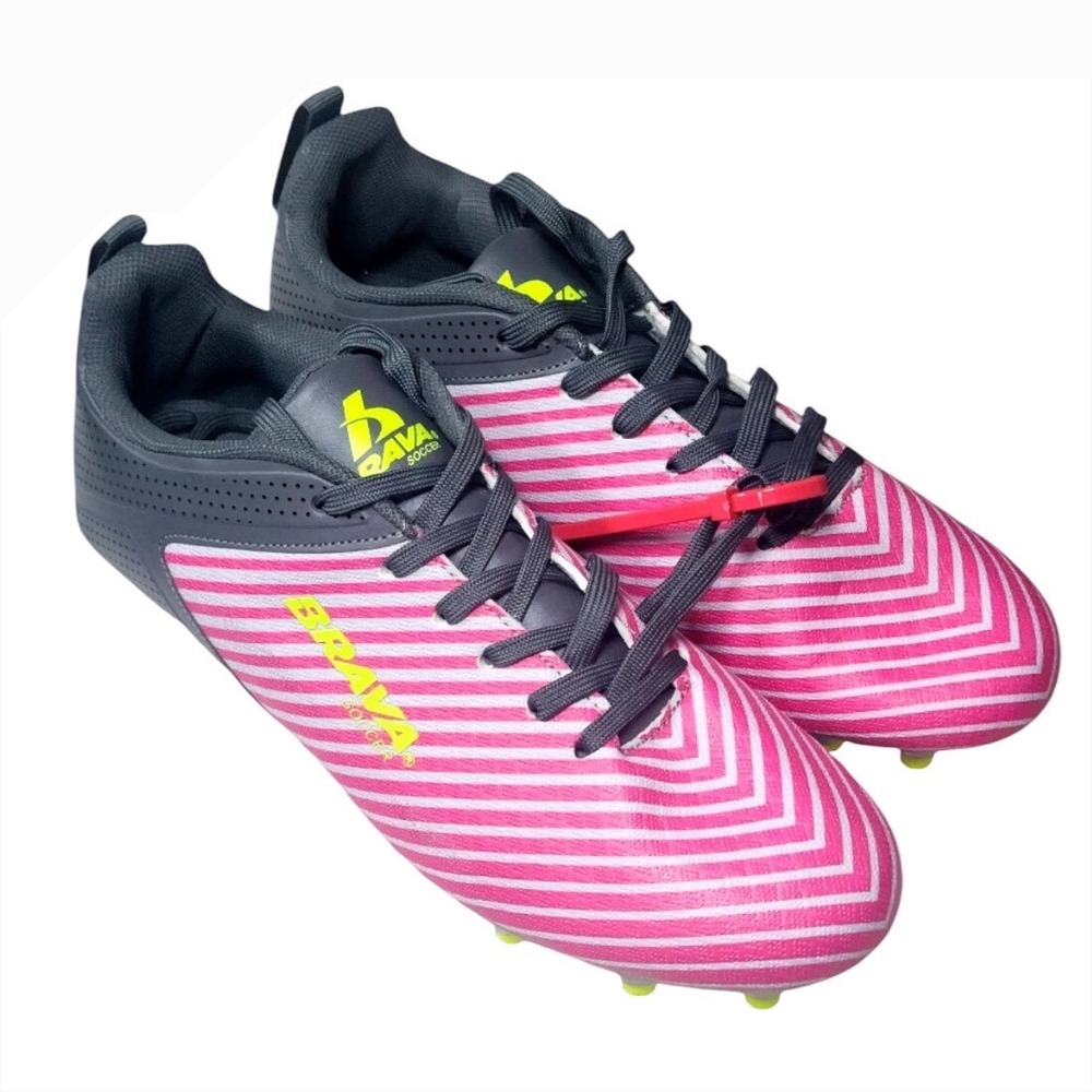 Brava Soccer Alert Mens 8 Women's 9 Pink Grey Striped Soccer Cleats 158989 New